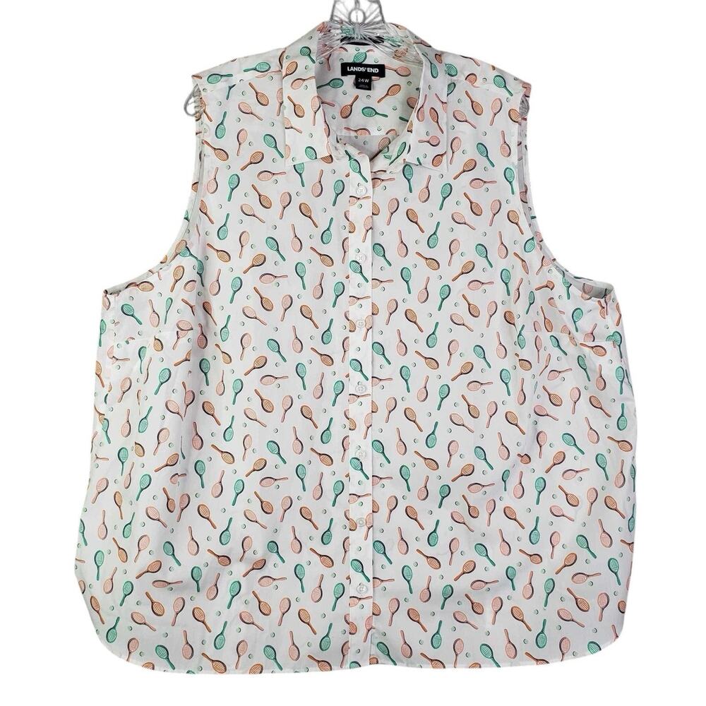 Lands End Tank Top Shirt Sleeveless Tennis White Women’s Plus Size 24